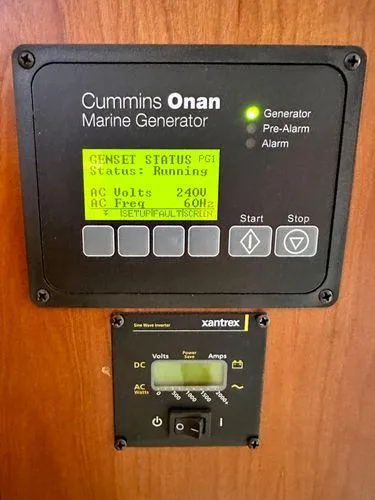 Fin & Tonic Yacht Photos Pics Cummins Onan marine generator control panel on 2020 Back Cove 34O boat.