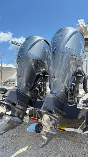  Yacht Photos Pics 2026 Cutwater C-288 Coupe with dual Yamaha V6 outboard engines, displayed outdoors.