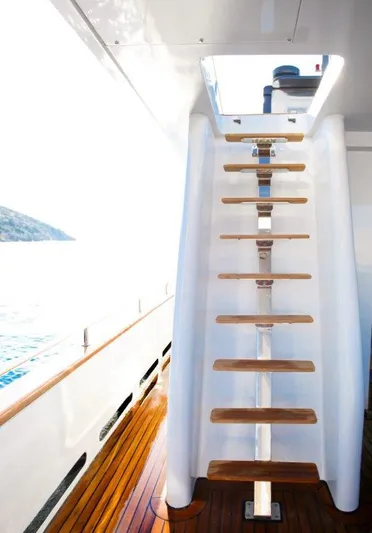  Yacht Photos Pics Staircase on 2014 Ada Yacht Steel Trawler with wooden steps and sleek design.