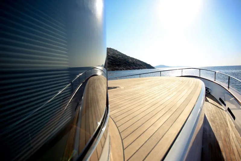  Yacht Photos Pics Ada Yacht Steel Trawler 2014, sleek deck view, cruising on open sea.