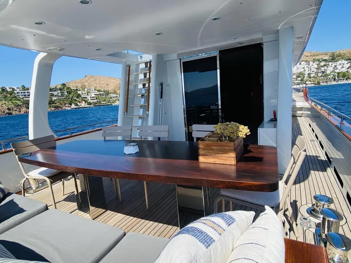  Yacht Photos Pics Luxurious 2014 Ada Yacht Steel Trawler deck with elegant seating and ocean view.