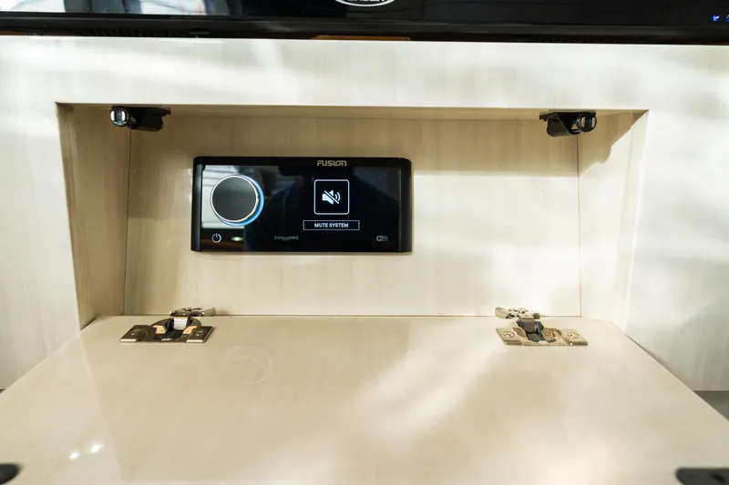  Yacht Photos Pics Control panel inside 2023 HCB 42 Lujo boat, featuring a Fusion audio system.