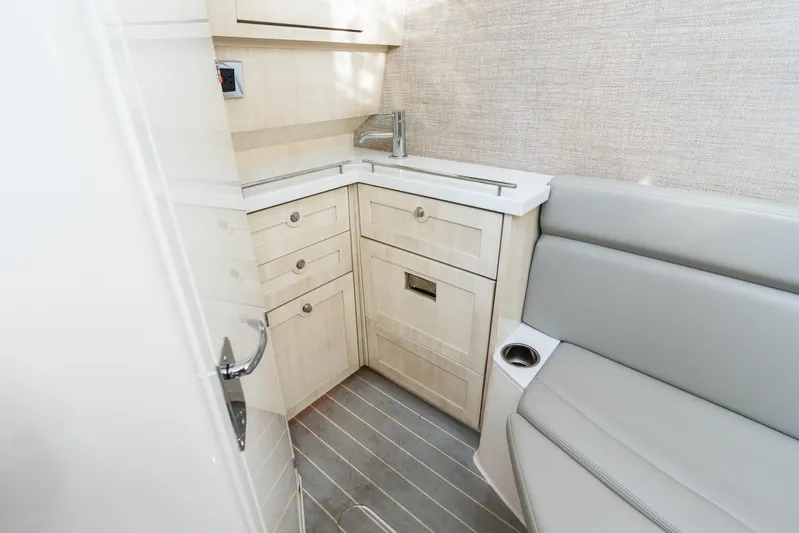  Yacht Photos Pics 2023 HCB 42 Lujo interior with modern cabinetry and seating.