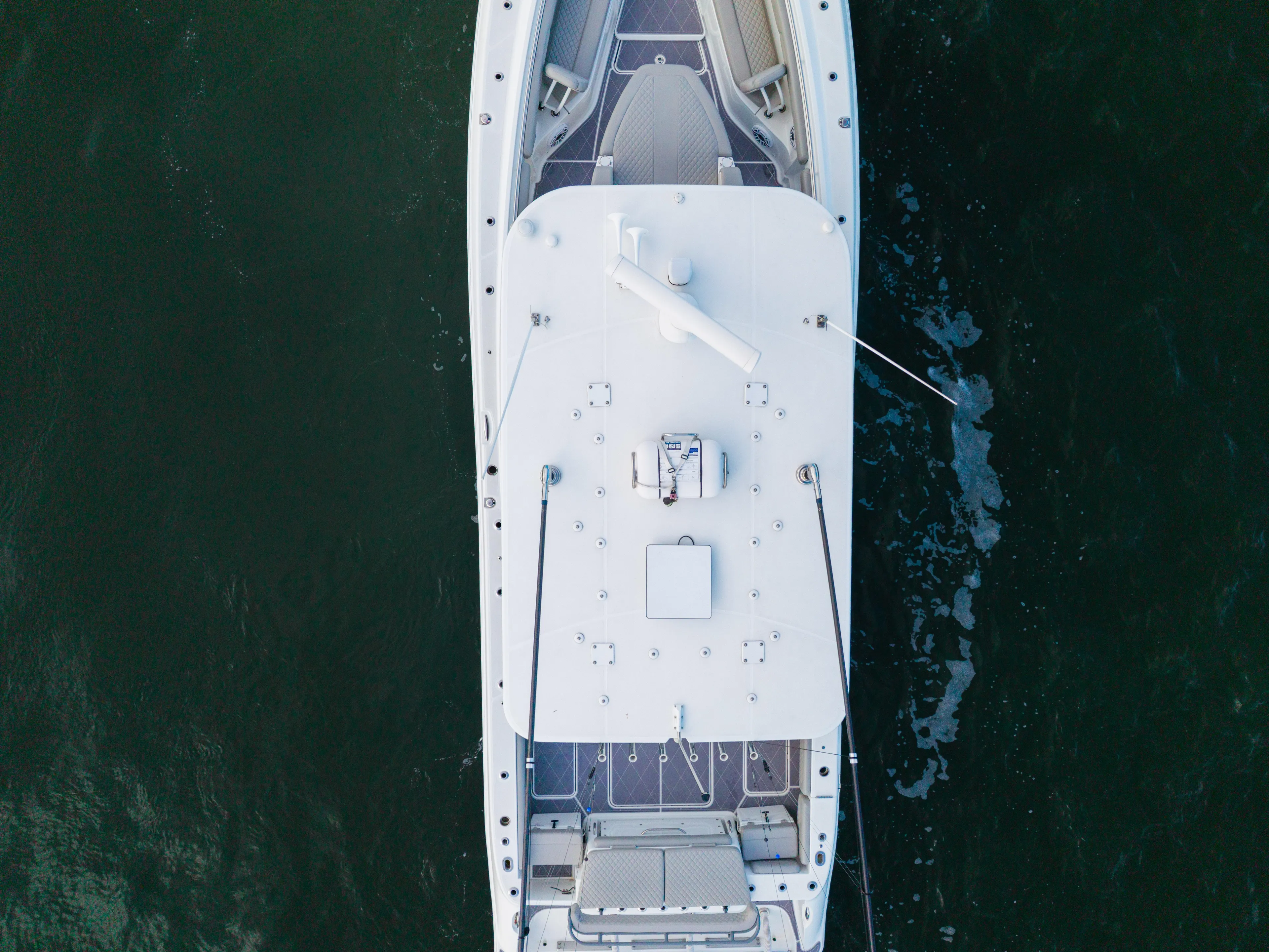  Yacht Photos Pics Aerial view of 2023 HCB 42 Lujo boat on water.