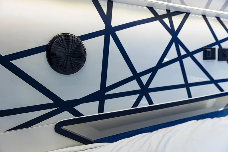 Granturismo 14.0 X Yacht Photos Pics Interior of 2024 Lomac GranTurismo 14.0 with geometric design and speaker.