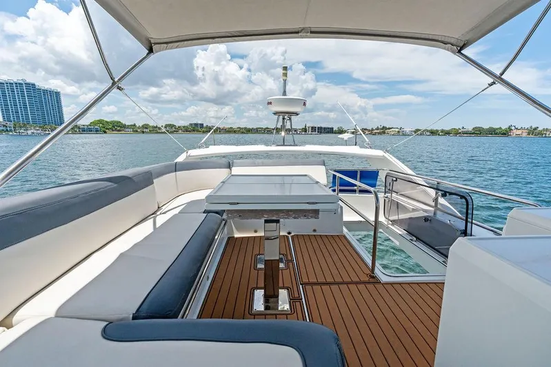Sea Whisperer Yacht Photos Pics Luxurious 2019 Galeon 500 Fly yacht with spacious deck and scenic ocean view.