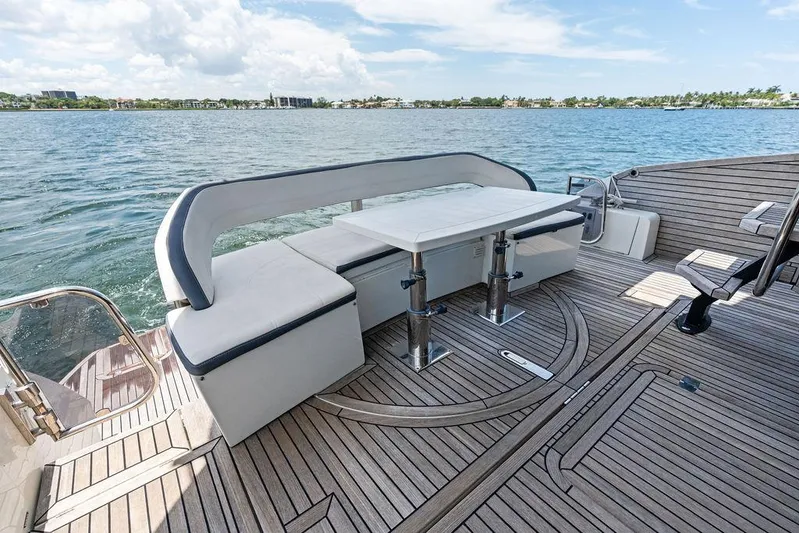 Sea Whisperer Yacht Photos Pics Luxury seating area on 2019 Galeon 500 Fly yacht with ocean view.