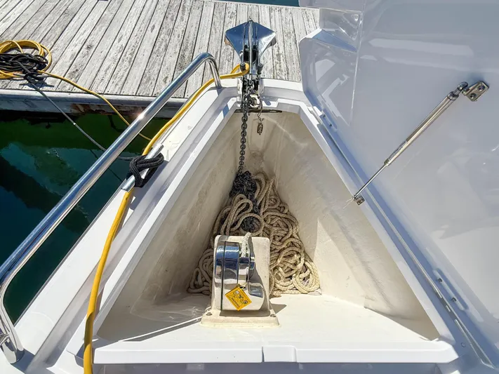Essi Yacht Photos Pics Anchor compartment of 2019 Axopar 37 Cabin boat with ropes and chain.