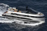 Luxury yacht Wally WHY 200 cruising on open sea, 2021 model.