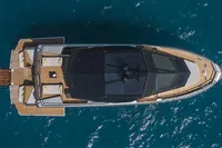 Top view of 2021 Wally WHY 200 yacht on blue ocean water.