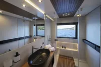 Luxurious bathroom on Wally WHY 200 yacht, featuring sleek design and ocean view.