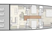 Floor plan of 2021 Wally WHY 200 yacht, showcasing interior layout and engine placement.