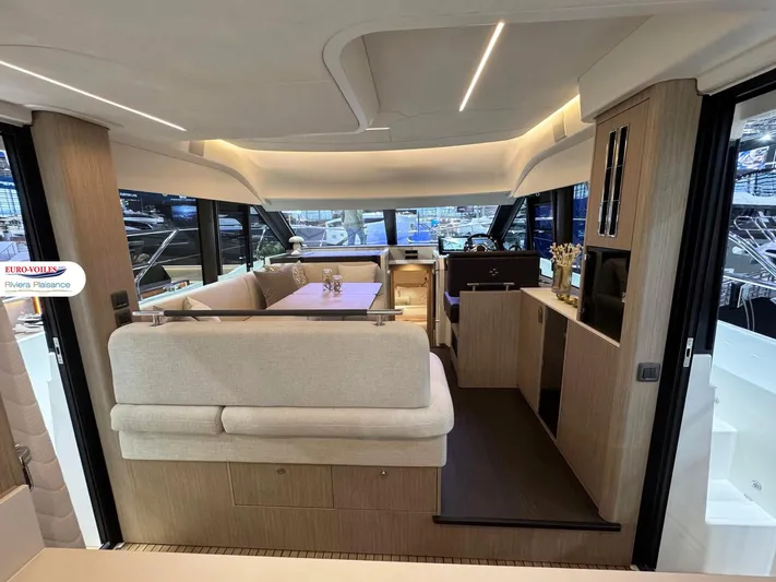  Yacht Photos Pics Luxurious interior of 2025 Prestige F4.3 yacht, featuring modern design and elegant furnishings.