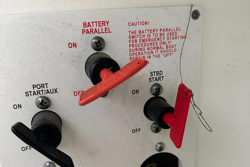  Yacht Photos Pics Control panel of a 2004 Formula 370 SS boat with battery switches.