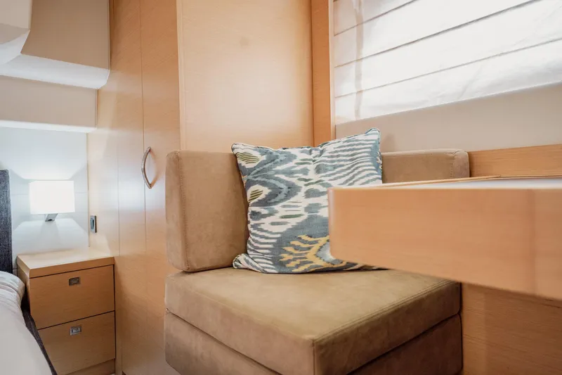 The Best Day Ever Yacht Photos Pics Luxurious interior of 2013 Prestige 500S yacht with modern decor and cozy seating.