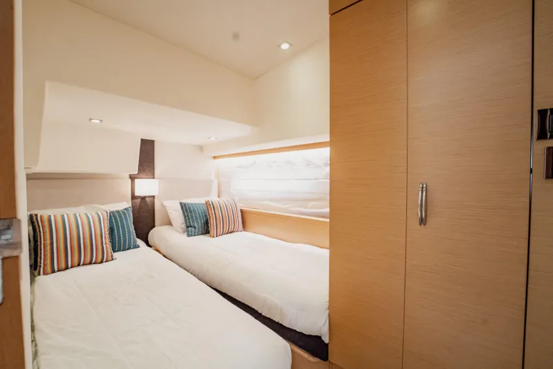 The Best Day Ever Yacht Photos Pics Twin cabin interior of 2013 Prestige 500S yacht with modern decor.