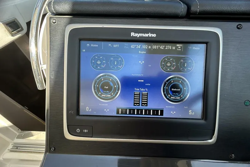  Yacht Photos Pics Raymarine display on 2016 Sea Ray 350 Sundancer showing engine and navigation data.