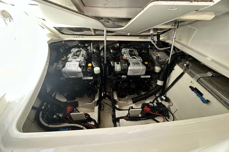  Yacht Photos Pics Engine compartment of 2016 Sea Ray 350 Sundancer with dual V8 engines.