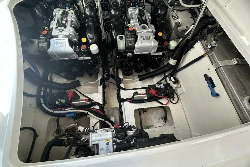  Yacht Photos Pics Engine compartment of a 2016 Sea Ray 350 Sundancer with dual V8 engines.