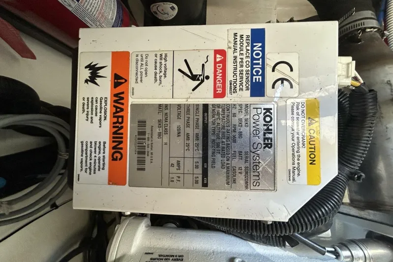  Yacht Photos Pics Kohler power system warning label on a 2016 Sea Ray 350 Sundancer boat.