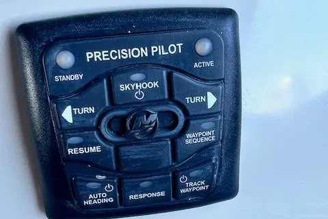  Yacht Photos Pics Control panel of a 2016 Boston Whaler 320 Vantage boat, featuring Precision Pilot system.