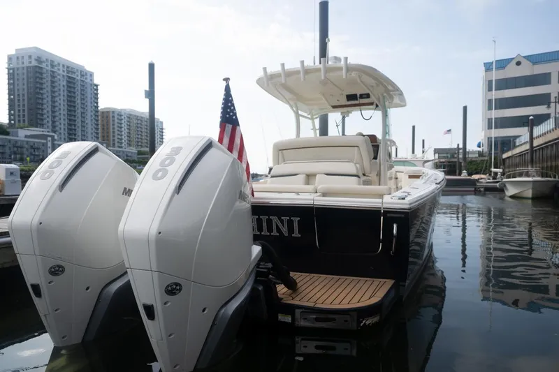 Malihini Yacht Photos Pics 2019 Hunt Yachts 32 Center Console docked with twin Mercury engines.