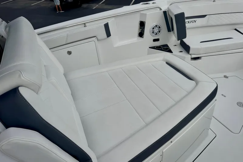  Yacht Photos Pics 2023 Blackfin 332 CC boat interior with luxurious seating and modern design.