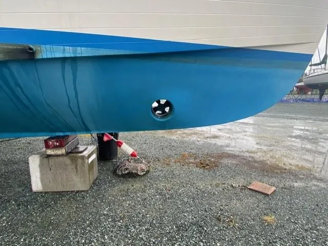  Yacht Photos Pics Ocean Alexander 50 MK1 yacht hull, 1980 model, on dry dock with visible thruster.