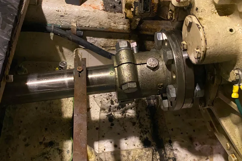  Yacht Photos Pics Engine room detail of a 1980 Ocean Alexander 50 MK1 yacht, showing mechanical components.