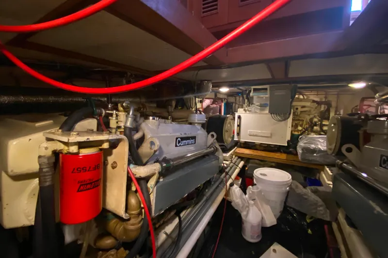  Yacht Photos Pics Engine room of 1980 Ocean Alexander 50 MK1 with Cummins engine components.