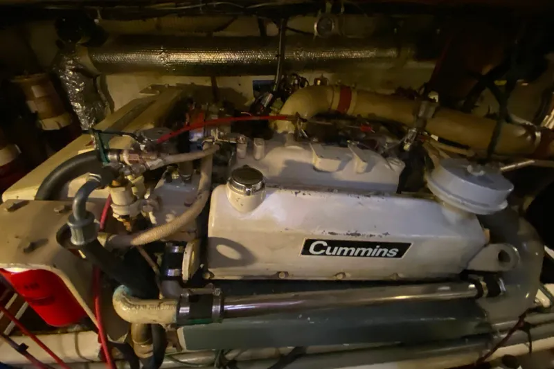  Yacht Photos Pics Engine room of 1980 Ocean Alexander 50 MK1 with Cummins engine components.
