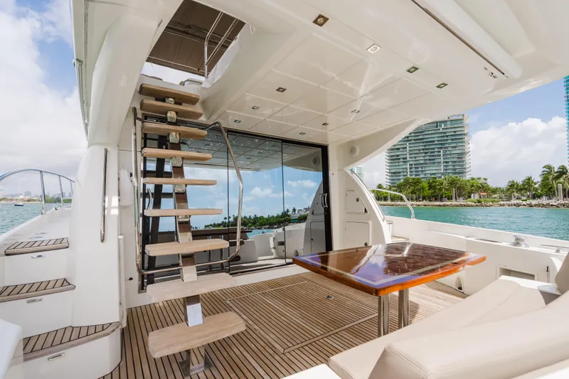 Worldwide Yacht Photos Pics Prestige 620 Fly 2014 yacht deck with modern design and ocean view.