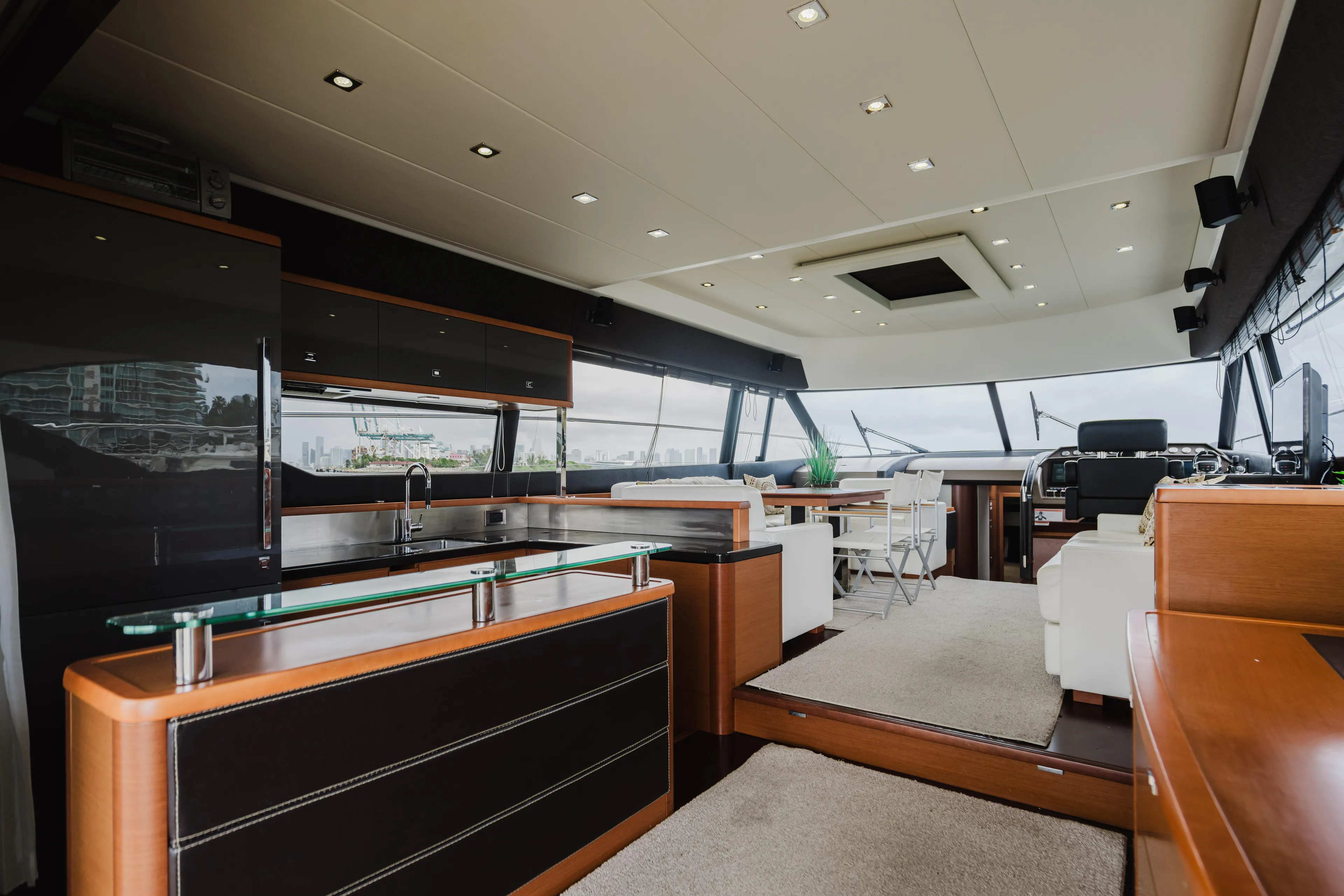 Worldwide Yacht Photos Pics Luxurious interior of 2014 Prestige 620 Fly yacht with modern design and spacious layout.