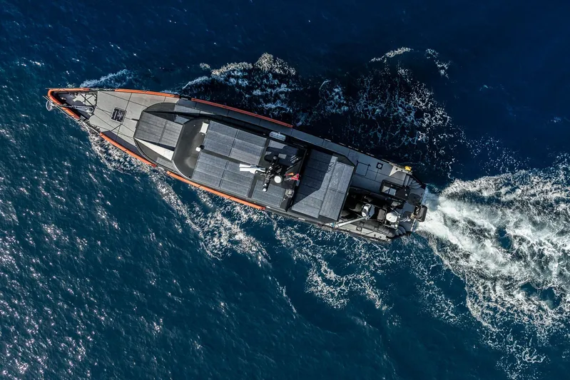 Vanguard Yacht Photos Pics Aerial view of 2023 Naval Yachts XPM 78 cruising on open sea.