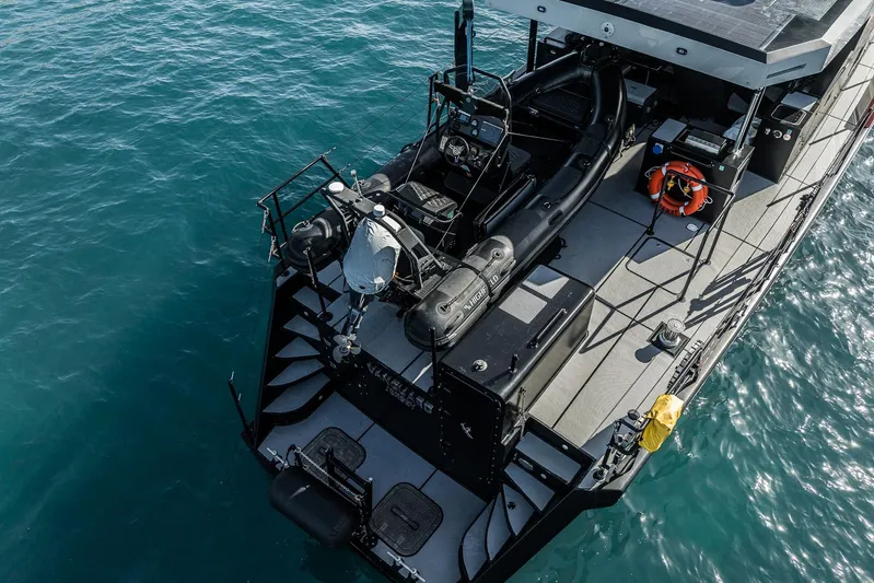 Vanguard Yacht Photos Pics Aerial view of 2023 Naval Yachts XPM 78 on blue ocean water.