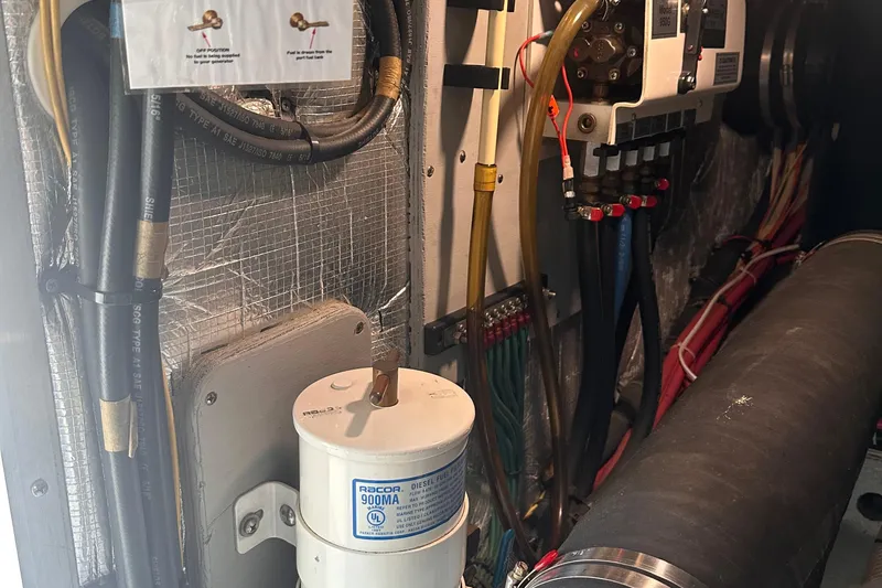 Double Eagle Yacht Photos Pics Engine room of a 2004 Silverton 42 Convertible with Racor fuel filter system.