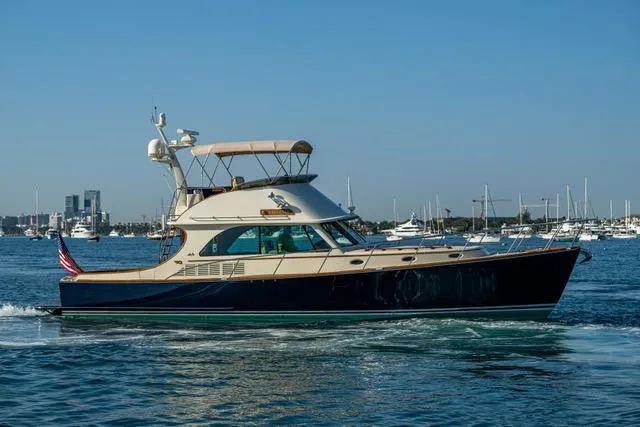 Virginia Yacht Photos Pics 2013 Hinckley Talaria 48 Flybridge yacht cruising on a sunny day.