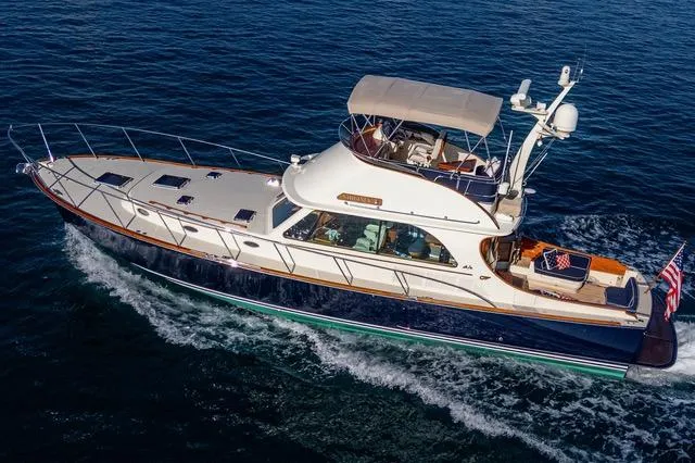 Virginia Yacht Photos Pics 2013 Hinckley Talaria 48 Flybridge yacht cruising on open water.