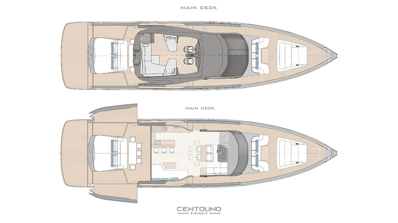 Aria 78 Yacht Photos Pics Deck layout of Centouno Navi Aria 2026 yacht, showcasing main deck design.