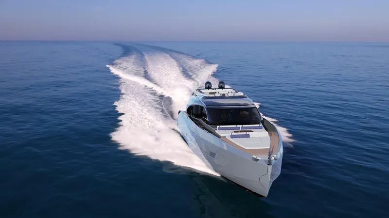 Aria 78 Yacht Photos Pics Luxury yacht Centouno Navi Aria 2026 cruising on open sea, leaving a wake.