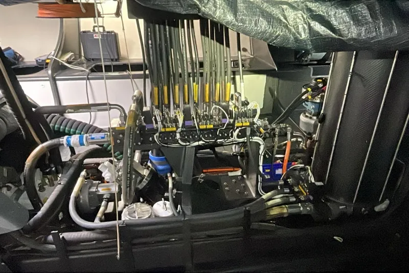 North Star Yacht Photos Pics Engine room of a 2009 Judel and Vrolijk Maxi 72 yacht, showcasing complex machinery.