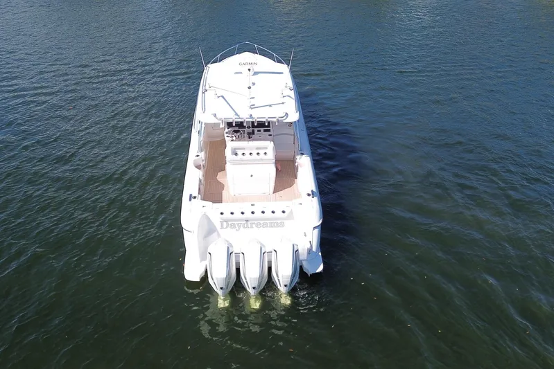 Day Dreams Yacht Photos Pics Aerial view of 2021 Intrepid 409 Valor boat on water.