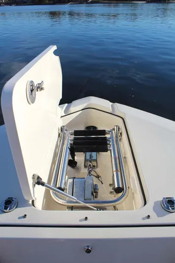 Scout 275 Dorado Yacht Photos Pics 2018 Scout 275 Dorado boat anchor storage compartment with open hatch.