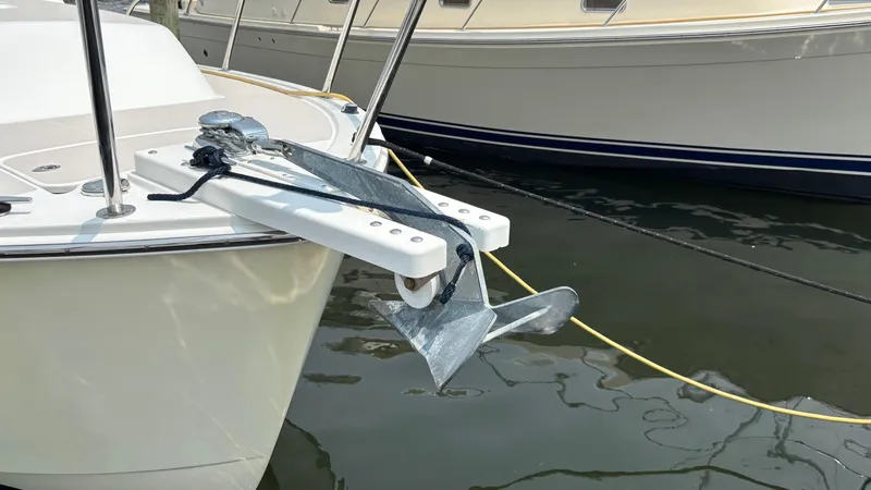 Uncle Ray Yacht Photos Pics 2004 Back Cove 29 boat with anchor at marina dock.