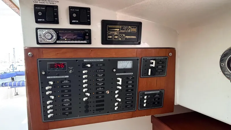 Uncle Ray Yacht Photos Pics Electrical control panel on a 2004 Back Cove 29 boat interior.