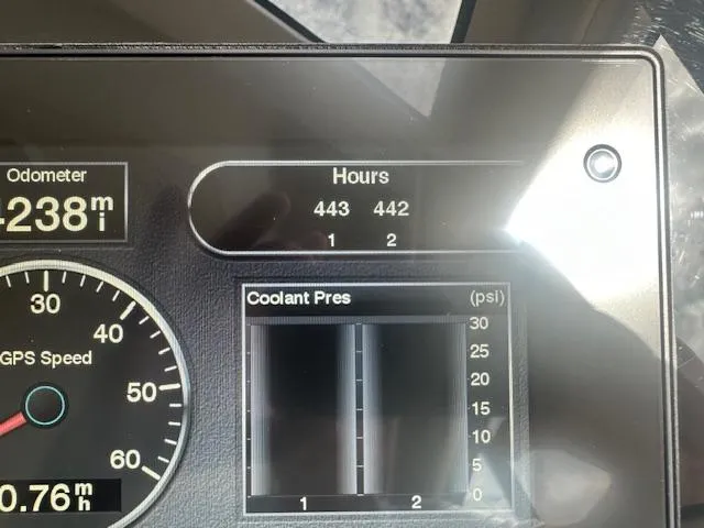  Yacht Photos Pics Dashboard of a 2017 Regal 53 Sport Coupe showing odometer, hours, and coolant pressure.