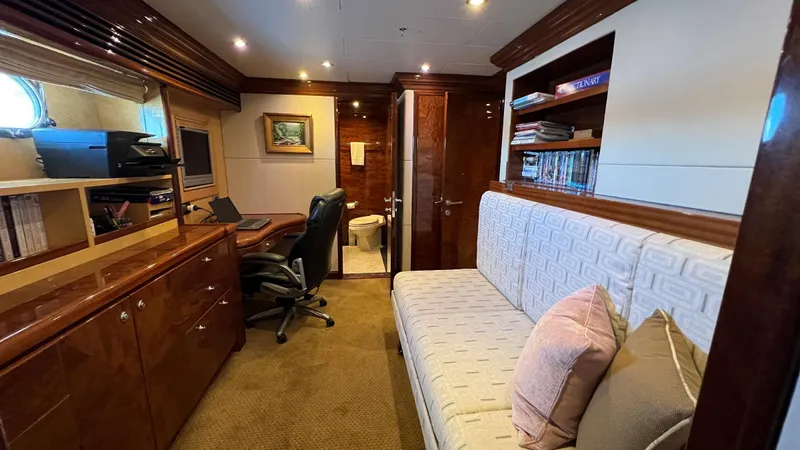 Missy B II Yacht Photos Pics Luxurious interior of a 2005 Hargrave Custom Yacht with office and seating area.