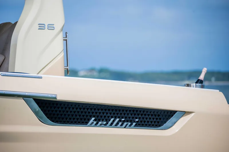 Yacht Photos Pics Bellini Astor 36 yacht, 2026 model, with champagne bottle on deck.