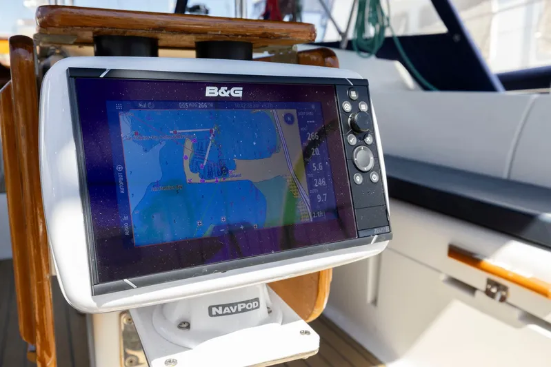 Crazy Horse Yacht Photos Pics Navigation system on Jeanneau Sun Odyssey 52.2 yacht, displaying nautical map.