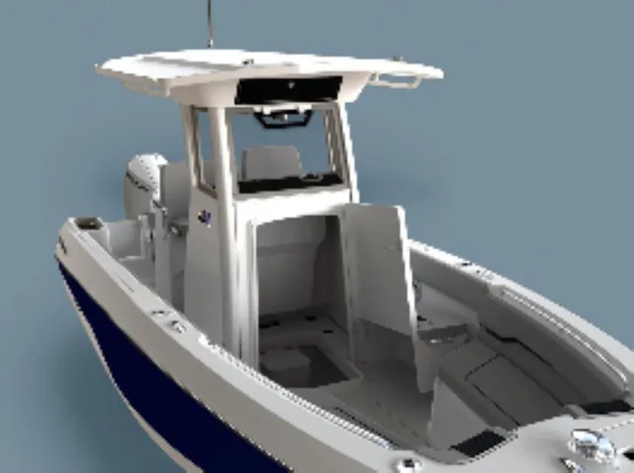  Yacht Photos Pics 2025 Wellcraft 243 Fisherman boat, sleek design, blue and white color scheme.